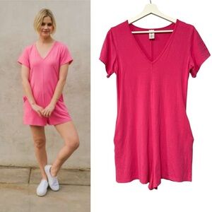 SMASH + TESS Sunday Shorty V-Neck Romper in Pop of Pink